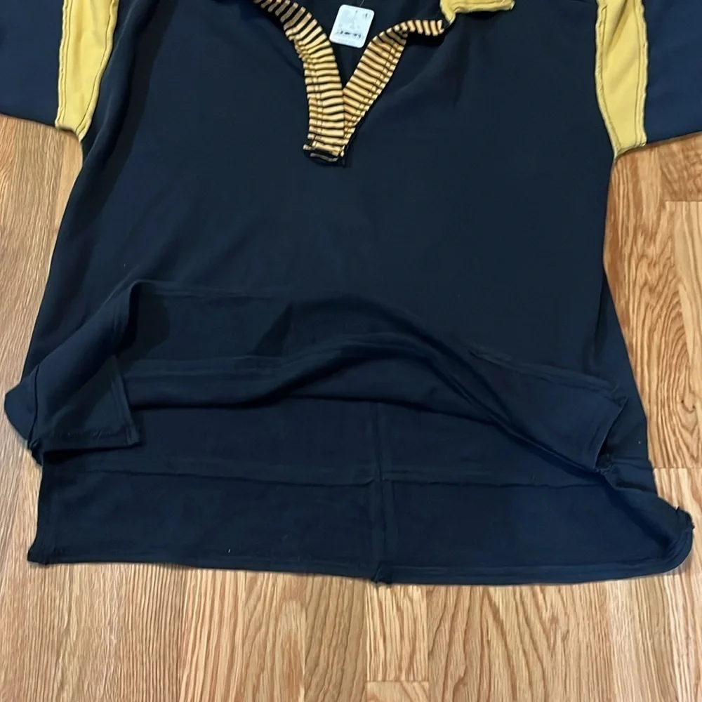 Free People Clean Prep Polo Pullover Top Oversized Striped Size Medium NWT